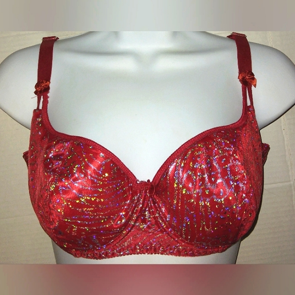 ☆EUC☆Holographic Sparkle 36D Balconette Push-up Rave Bra☆